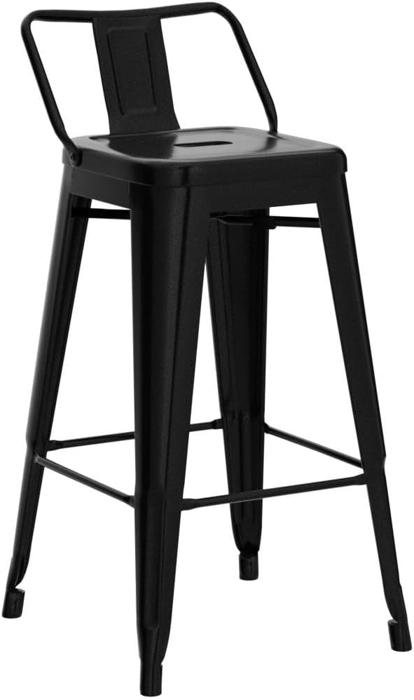 Yaheetech Bar Stools Set of 4, Metal Counter Height Chairs, 30 Inch Industrial Kitchen Stools with Backrest and Footrest for Indoor/Outdoor, Matte Black