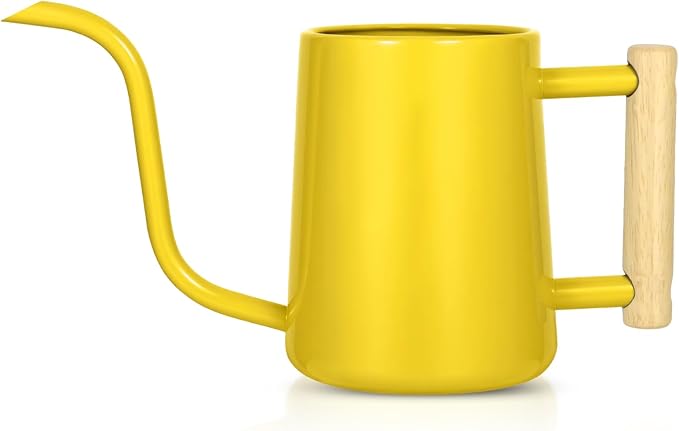 Watering Can Indoor Plants, 35 oz/1000 ml Metal Stainless Steel Watering Can Pot with Long Spout for Indoor House Plants Bonsai Outdoor Garden Flower Decorative (Yellow)
