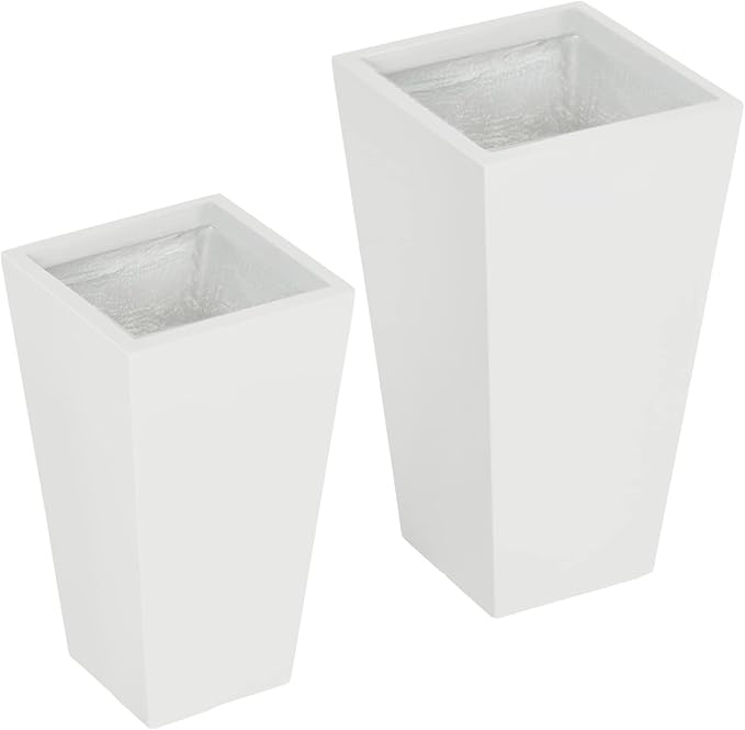 Outsunny 2-Pack Outdoor Planter Set, Flower Pots with Drainage Holes, Durable & Stackable Plant Pot, 22in & 18in, for Porch, Entryway, Patio, Yard, Garden, White