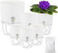 6 Pack Self Watering Pots for Indoor Plants, PlanterHoma 3.2/4/6 Inch Plant Pot Plastic Self Watering Planter for Orchid, African Violet, Small Clear Flower Pots with Drainage Holes and Wicking, White