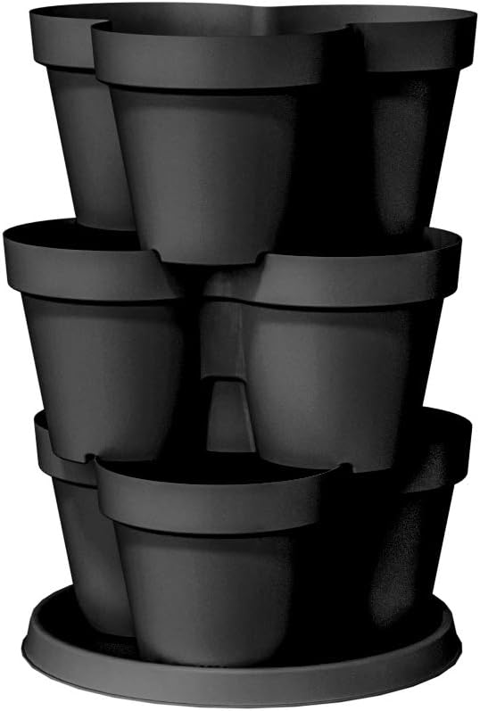 The HC Companies Terrace Planter 23” Vertical Herb Garden Planter, 3 Tiered Stackable Strawberry Planting Pots, Indoor Outdoor Containers for Growing Vegetables and Succulents – Holds 9 Plants