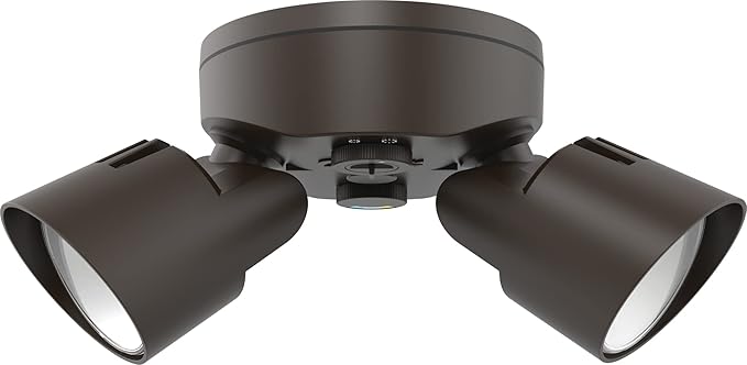 Lithonia Lighting HomeGuard 2-Light LED Outdoor Flood Lights, Outdoor LED Lights, Dusk to Dawn Sensor, Adjustable Lumens, Selectable Color, Round Heads, Dark Bronze (HGX LED 2RH ALO SWW2 120 PE DDB)