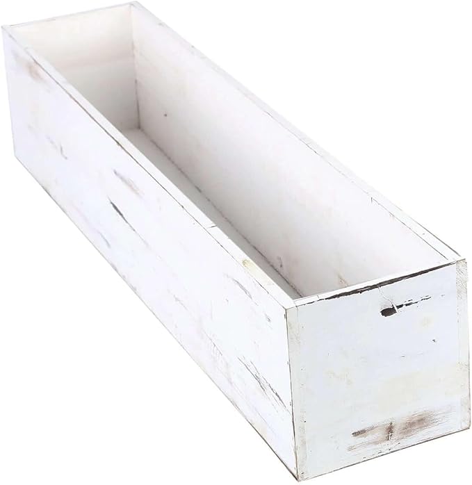 Efavormart 30"x6" Whitewash Wood Planter Box with Plastic Liner, DIY Rustic Rectangle Wooden Box for Succulents, Long Wedding Table Centerpieces and Farmhouse Decor