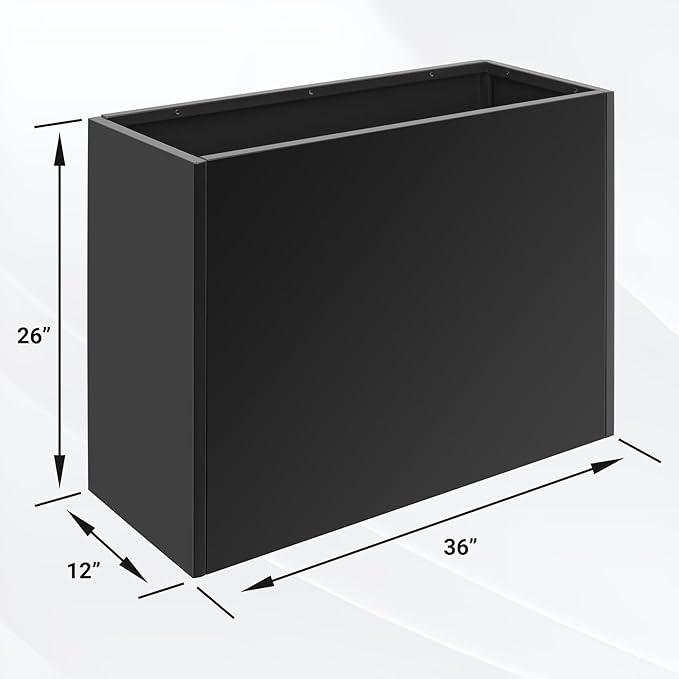 36" Metal Planter Box, Large Rectangular Window Box with Drainage Holes & Rust-Proof Coating, Modern Outdoor/Indoor Flower Box for Balcony, Patio & Herbs, Black