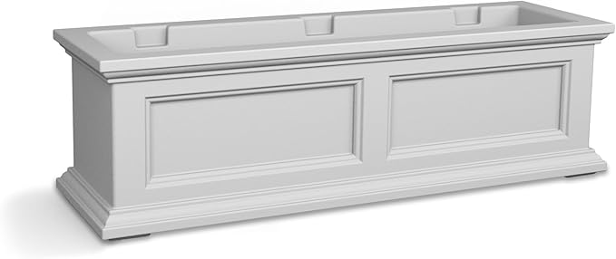 Mayne Fairview 3ft Durable Self Watering Window Box Planter with Wall Mount Brackets, UV & Weather Resistant, Double Wall Design, New England Architecture for Outdoor Décor, White