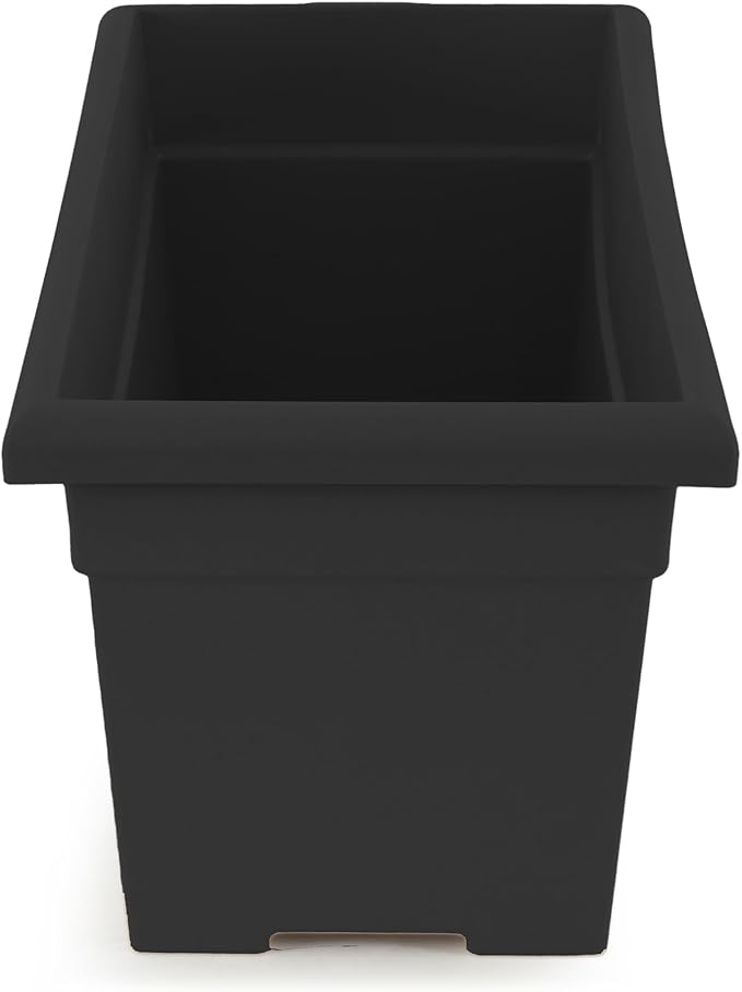 The HC Companies 28 Inch Romana Planter Box with Drainage Plug, Lightweight UV-Resistant Plastic Outdoor Planters, 1-Pack Flower Box for Garden, Patio, Balcony, and Fence, Black