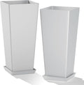 24" Tall White Planters for Outdoor Plants Set of 2, Large Flower Pots Planters with Drainage Holes & Tray, Modern Indoor Tapered Tall Planter for Front Porch