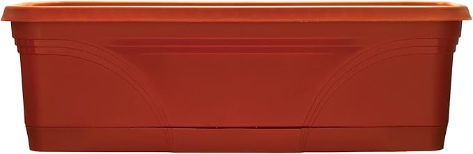 Southern Patio 36 Inch Rectangular Plastic Medallion Hanging Windowsill and Garden Box Planters with Drainage Holes, Terracotta (2 Pack)