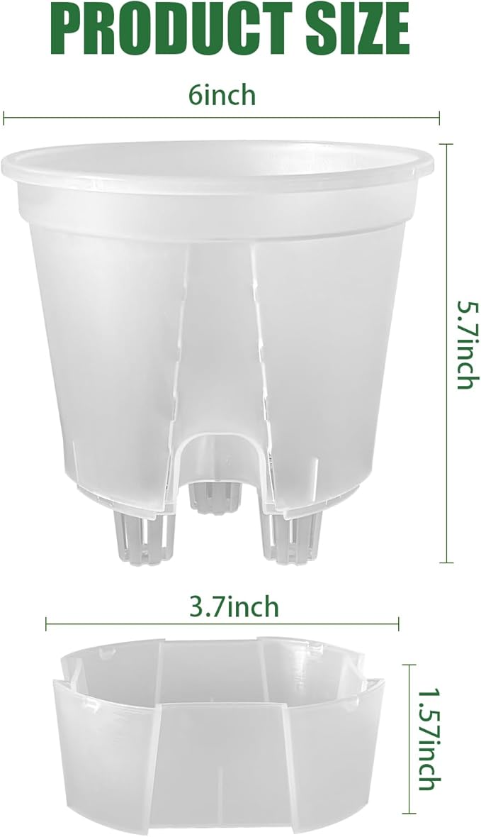 Cdd's Path 5-Pack 6 Inch Self Watering Naked Root Planter Pots with Drainage Holes & Reservoir, Plastic Planters with Air Pipes for Indoor Outdoor Plants，Clear