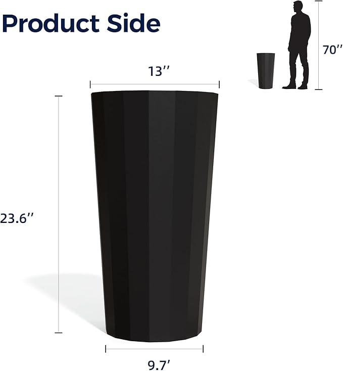 23.6" Tall Outdoor Planters Set of 2, Large Planters for Outdoor Plants for Porch Decor with Drainage Hole, Wide Stripe Design Porch Flower Pots for Indoor Pot Patio/Garden, Black