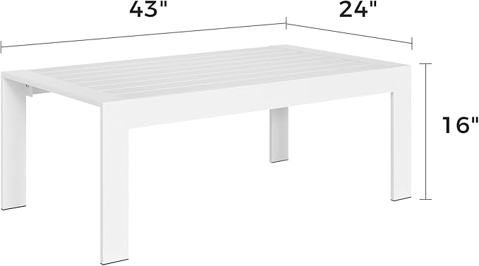 Solaste Aluminum Outdoor Coffee Table, All-Weather Rectangle Metal Patio Coffee Table Furniture for Balcony, Garden, Indoor or Outdoor Use, White