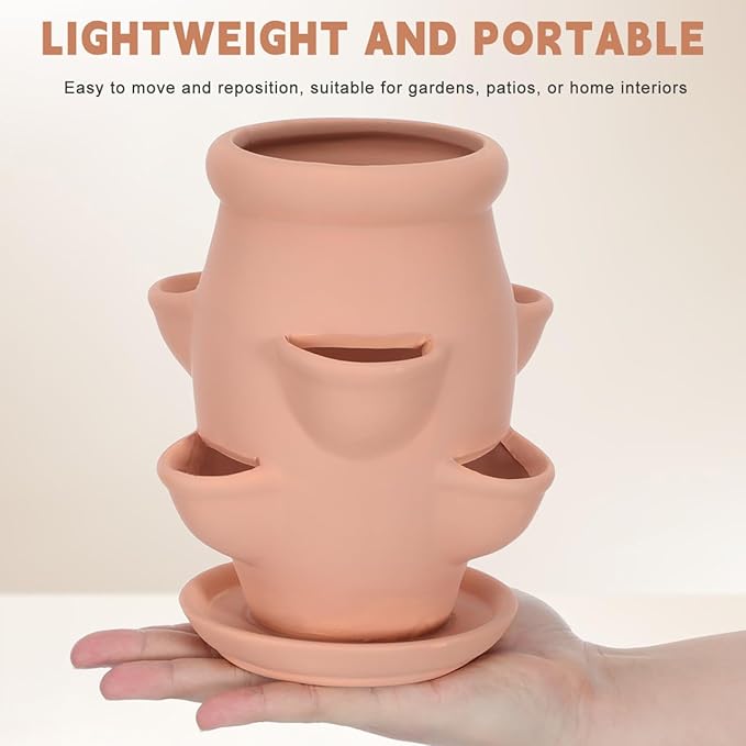 Strawberry Planter Garden Tower with 6 Pocket Terracotta Pot Vertical Garden Planters Pot Versatile Flower Container for Home Patio Balconies Gardening