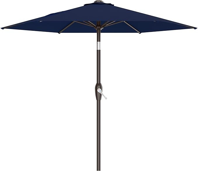 AreShark 7.5FT Patio Umbrella Table Market Umbrella with 6 Sturdy Ribs, Button Tilt/Crank Heavy-Duty Round Outdoor Umbrellas for Garden, Deck, Backyard,and Pool, Navy