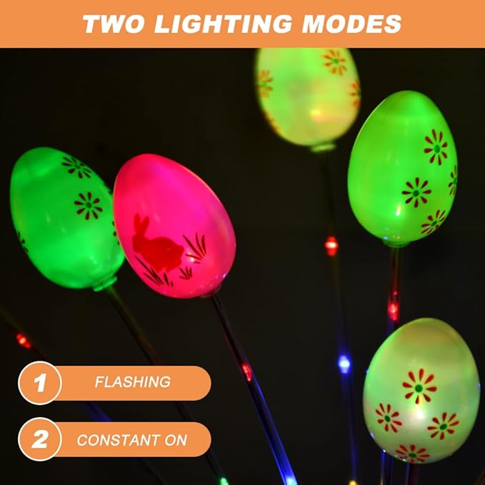 2 Packs Solar Easter Decorations Outdoor Stake Lights, 16 LEDs Colorful Swaying Egg Lights for Easter Decor, Waterproof Easter Solar Lights Decor for Garden, Lawn, Pathway, Yard, Porch & Patio