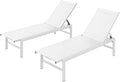 Outdoor Lounge Chairs Set of 2, Aluminum Patio Chaise Lounge Chairs with 5-Position Recliner, Pool Lounge Chairs for Backyard, Poolside, Deck, Lawn (White)