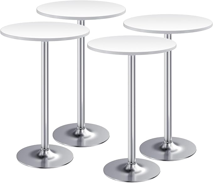 Furmax Bistro Pub Table Round Bar Height Cocktail Table for Home Bar, Small Round Bar Tables for Party, Dining Room, Living Room and Wedding, Metal Base MDF Top Obsidian, 40.6 Inch Height (4, White-2)