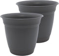 The HC Companies 10 Inch Eclipse Round Planter Pots with Drainage Holes & Attached Saucer, Lightweight UV-Resistant Plastic Indoor & Outdoor Planters, 2-Pack Flower Pots, Garden Home Decor, Warm Gray