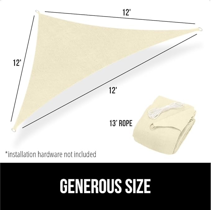 GORILLA GRIP Heavy Duty Sun Shade, UV Protection Fade Tear and Rust Resistant Triangle Sunshade Canopy, Curved Edges Blocks Sunlight, Breathable Sail, Outdoor Patio, Lawn Garden Butter Cream