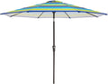MEWAY 9ft Patio Umbrella Outdoor Table Umbrellas with Push Button Tilt and Crank, Market Umbrella 8 Sturdy Ribs for Deck, Garden, Pool and Backyard, Blue-Green Stripe