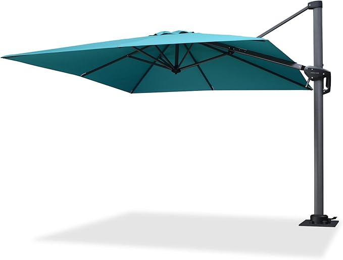 PURPLE LEAF 8' X 8' Patio Umbrella with Steel Plate Base for Pool 7' High Offset Outdoor Cantilever Umbrella Swimming Pool Umbrella with 360°Rotation for Poolside Turquoise Blue