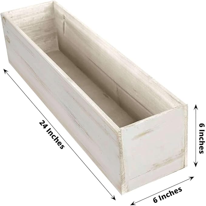 Efavormart 24"x6" Whitewash Rectangular Wood Planter Box Set with Removable Plastic Liners, DIY Rustic Wooden Box for Succulents, Wedding Centerpieces and Home Decor