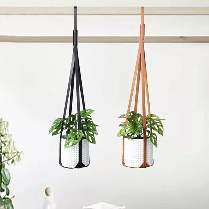 Plant Hangers PU Leather 2Pcs Hanging Planters for Indoor and Outdoor for Wall Decor, Modern Minimalist Home Decoration for Plants Lovers Leather Rope (Plant and Pot Not Included) (Coffee)