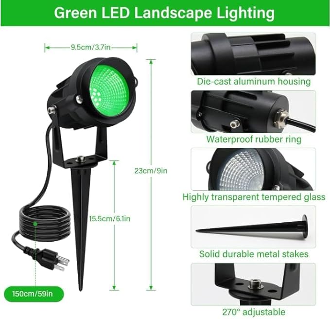 Halloween Christmas Outdoor Spotlights Green Landscape Lights Outdoor Spotlight,1 Pack 110v Plug-in Outdoor Waterproof Green Halloween Christmas Spotlights for Garden Pathway Tree Yard