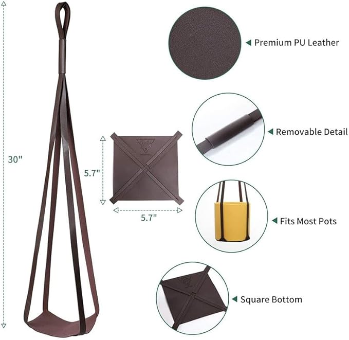 Plant Hangers PU Leather 2Pcs Hanging Planters for Indoor and Outdoor for Wall Decor, Modern Minimalist Home Decoration for Plants Lovers Leather Rope (Plant and Pot Not Included) (Coffee)