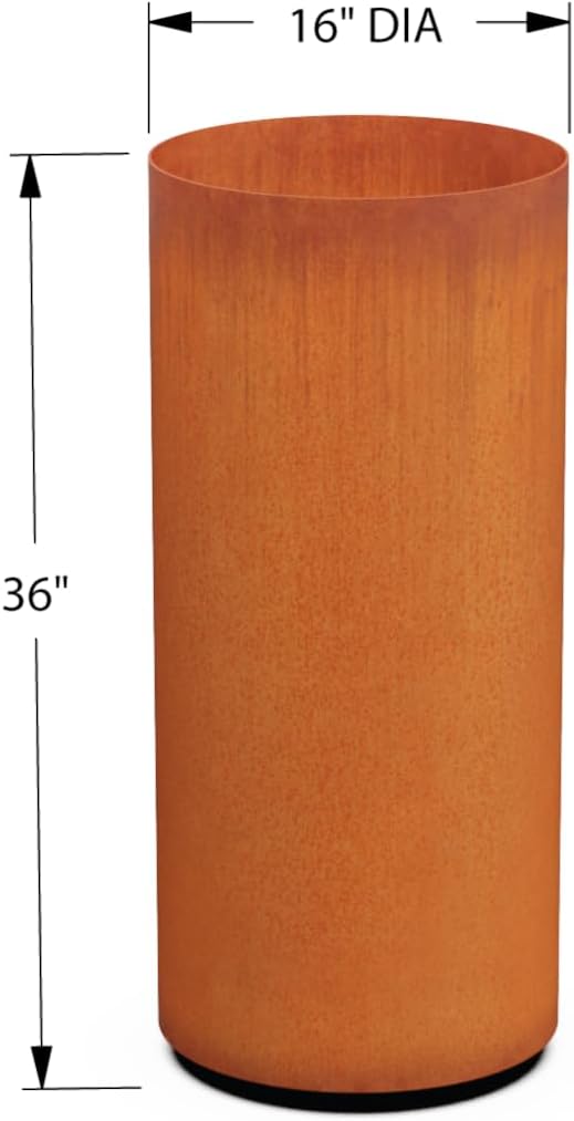 Plantercraft Large Round Planters for Outdoor Plants | 36x16 Inch Tall Corten Steel Planter | Extra Large Outdoor Planters for Entryway, Patio & Deck | Weathering Metal Planter