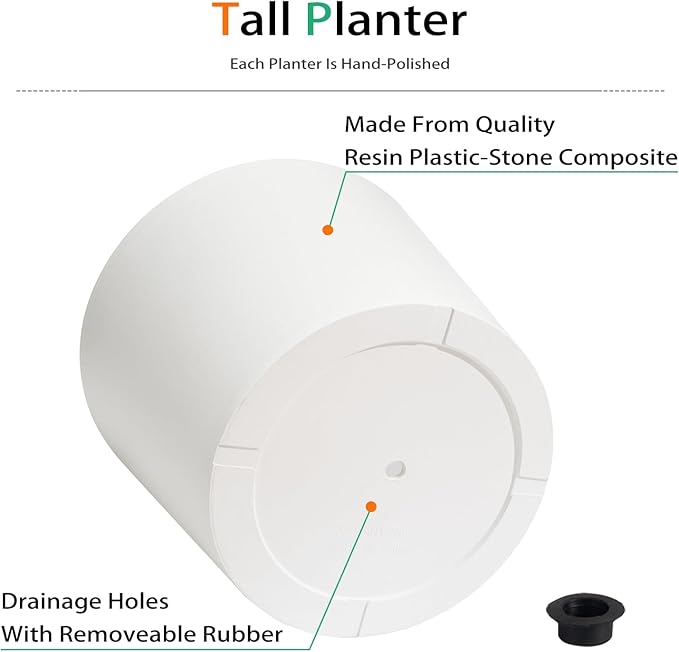 Wide Planters for Outdoor Plants, Extra Large Indoor Flower Pots for Garden, Front Porch, Patio - Round Resin Planter Set of 2 (White, 16 inch - 2 Pack with Saucers)