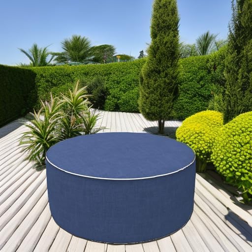 LVTXIII Outdoor/Indoor Inflatable Ottoman, All Weather Water-Repellent Round Footrest Stool with Handle, D21”x H9” Portable Pouf for Patio Garden Camping or Home-Navy Textured