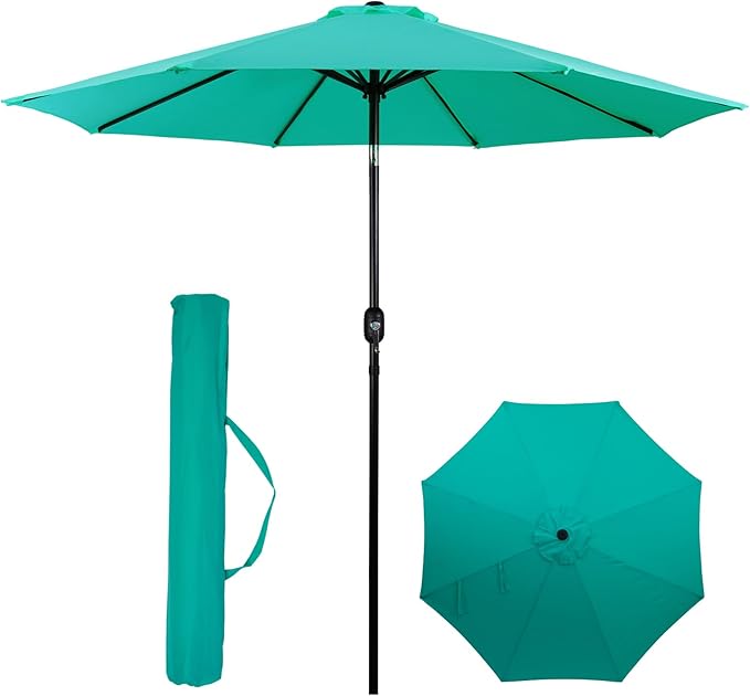 Backyard Expressions 9 ft. Patio Umbrella, Market Table Umbrella w/Tilt and Crank, 8 Ribs