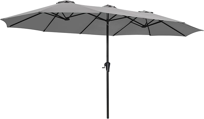 SUPERJARE 15FT Outdoor Umbrella for Patio, Double sided Pool Umbrellas with Fade Resistant Canopy, Large Table Umbrella for Deck, Market, Backyard - Gray