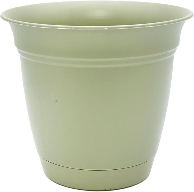 The HC Companies Eclipse Round Planter with Saucer - Outdoor & Indoor Plant Pot with Drainage Holes - Lightweight, UV-Resistant Plastic Pots for Plants, Flowers & Herbs (10" Seafoam, Pack of 1)