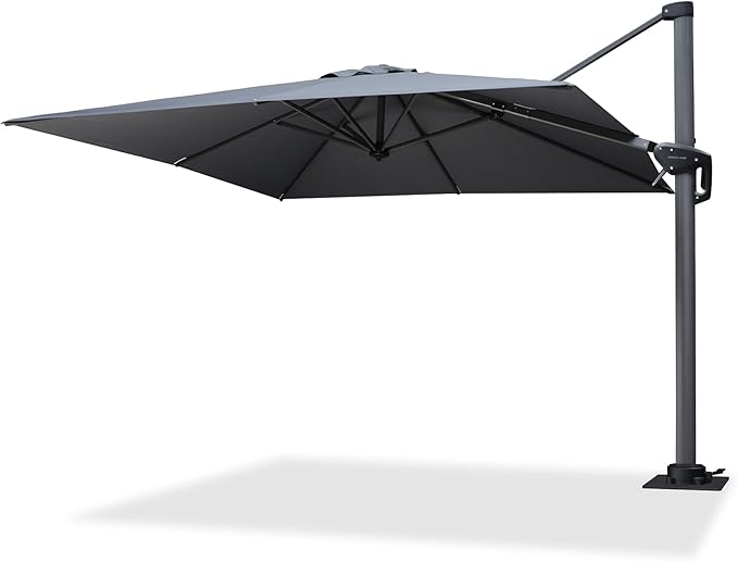 PURPLE LEAF 8' X 8' Patio Umbrella with Steel Plate Base for Pool 7' High Offset Outdoor Cantilever Umbrella Swimming Pool Umbrella with 360°Rotation for Poolside Light Grey