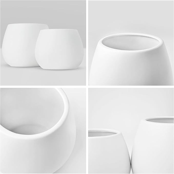 Kate Sleek Matte White Plant Pot Indoor, 5 Inch Pot for Plants, Lightweight, Minimal Style, Tabletop Decorative Garden Pot at Living Room, Work Desk, Ceramic Planter for Indoor Plants, Faux Flower