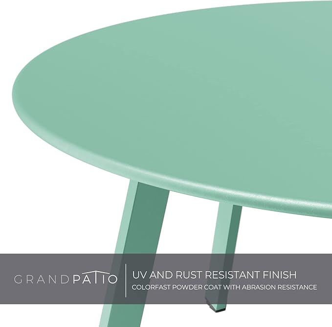 Grand Patio Round Steel Patio Coffee Table, Weather Resistant Outdoor Large Side Table, Mint Green…