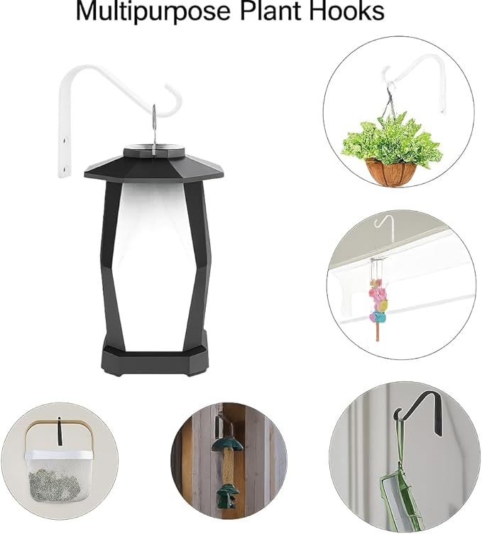 5 Inch Cast Iron Plant Hook – White Wall Mounted Hanging Bracket for Large Baskets, Lanterns or Wind Chimes – Sturdy Metal Hook with Screws for Indoor Outdoor Use