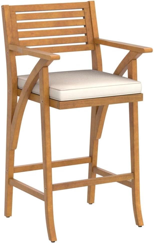 Best Choice Products Set of 2 Outdoor Acacia Wood Bar Stools Bar Chairs for Patio, Pool, Garden w/Weather-Resistant Cushions - Cream