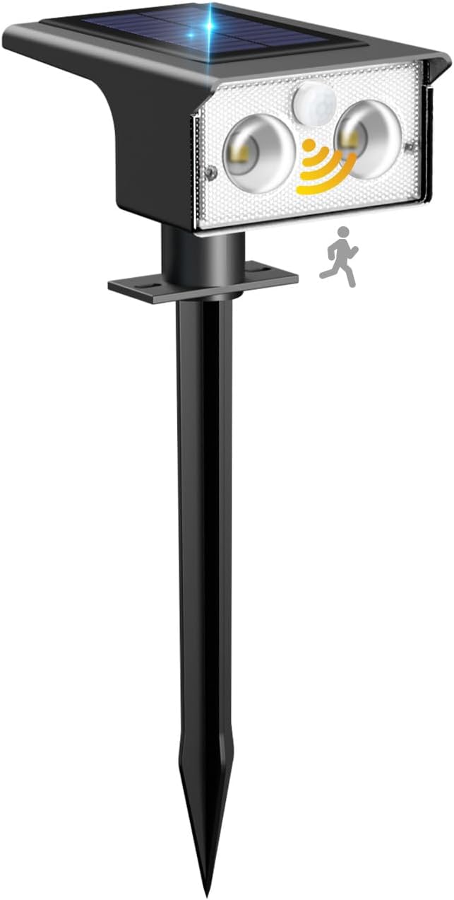 btfarm Solar Spot Lights Outdoor Waterproof, 3 Modes Motion Sensor Lights, Solar Powered Spotlights 2-in-1 Auto On/Off for Outside Pathway Yard Garden Landscape Lighting, Cool White