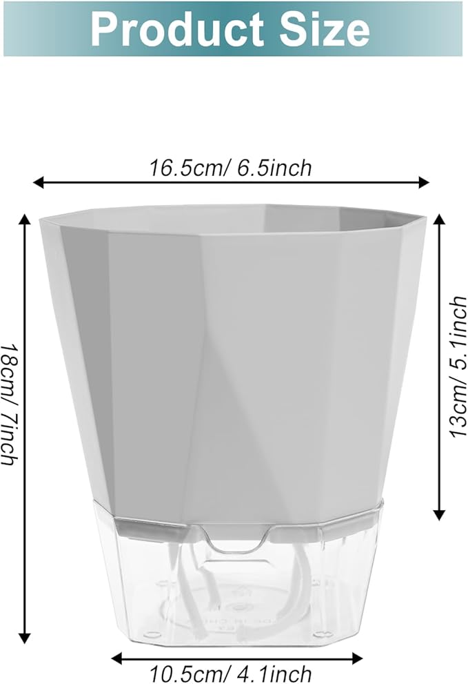 3 Pack Self Watering Flower Pots 6.5 Inch, Plant Pots for Indoor Outdoor, Self Watering Planters with Wick Rope and Clear Reservoir