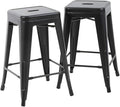 FDW Metal Bar Stools Set of 4 Counter Height Bar Stools 24 Inches Industrial Bar Chairs Patio Stool Stackable Backless Stool Indoor Outdoor Metal Kitchen Stools Bar Chairs (Black Set of 2, 24")