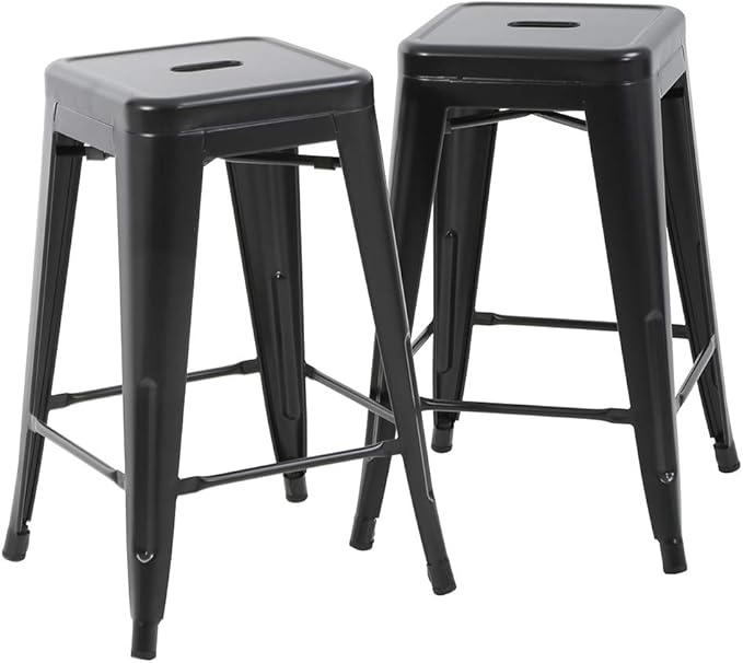 FDW Metal Bar Stools Set of 4 Counter Height Bar Stools 24 Inches Industrial Bar Chairs Patio Stool Stackable Backless Stool Indoor Outdoor Metal Kitchen Stools Bar Chairs (Black Set of 2, 24")
