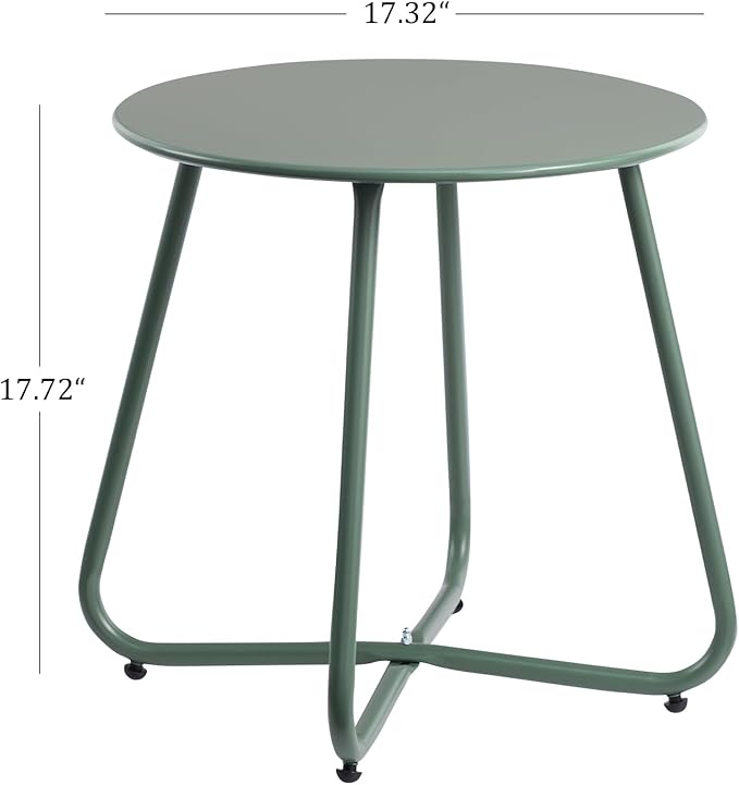HollyHOME Round Metal Side Table, Rust-Resistant Patio Small Plant Stand, Outdoor 17.32'' Portable End Table for Balconies, Gardens, Living Rooms and Bedrooms, Atrovirens