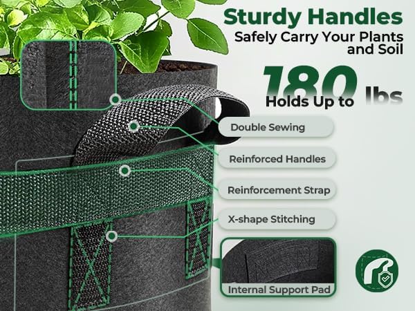 T4U Fabric Plant Grow Bags with Handle 15 Gallon Pack of 5, Heavy Duty Nonwoven Smart Garden Pot Thickened Aeration Nursery Container Black for Outdoor Potato, Tomato, Chili, Carrot and Vegetables