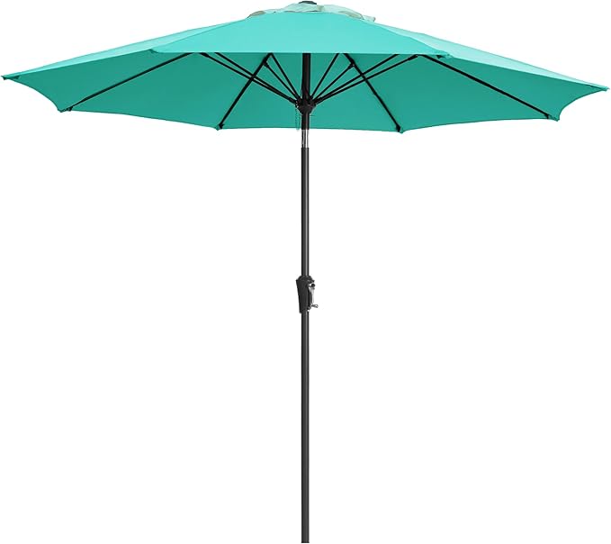 Ayge 9FT Large Outdoor Patio Umbrella Market Table Umbrella-UV Resistant, Easy Push Button Tilt and Crank, 8 Sturdy Fiberglass Ribs Heavy-Duty Pool Umbrella for Deck, Backyard,Garden,Turquoise