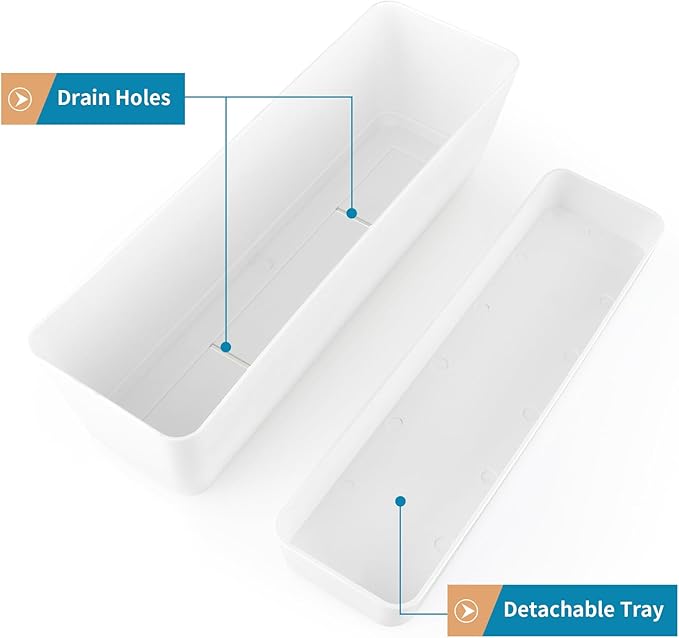 Window Box Planter with Tray, 12" Rectangle Plant Pot, Pack of 3 (White)