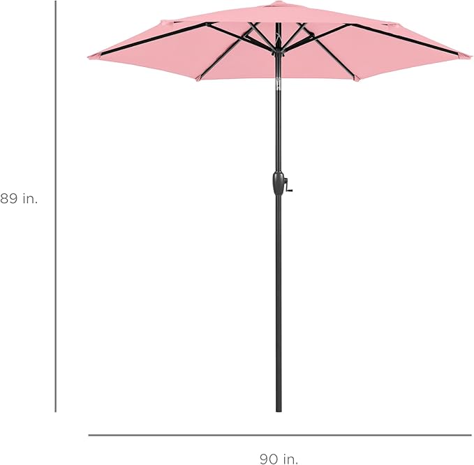 Best Choice Products 7.5ft Heavy-Duty Round Outdoor Market Table Patio Umbrella w/Steel Pole, Push Button Tilt, Easy Crank Lift - Carnation