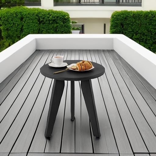 HDPS Outdoor Side Table, Small Round Side Table Weather-Resistant, Outdoor Side Tables for Patio, Porch, Deck, End Table for Plant Stand, Living Room, Bedroom, Black