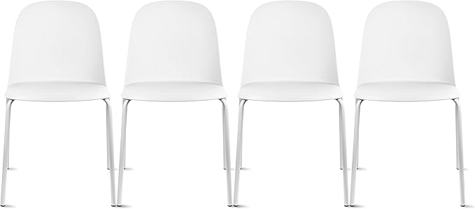 2xhome Modern Stackable Armless Dining Chair | Plastic Shell Seat with Metal Legs | Indoor or Outdoor Use | Home Kitchen Patio (4, White, No Padding)